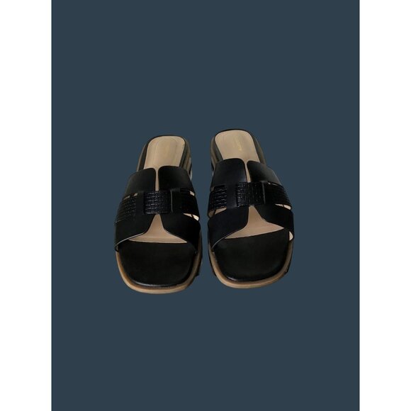 Liz Claiborne Womens Black Leather Slide Sandals Size 9 With Textured Straps & W - Picture 2 of 7